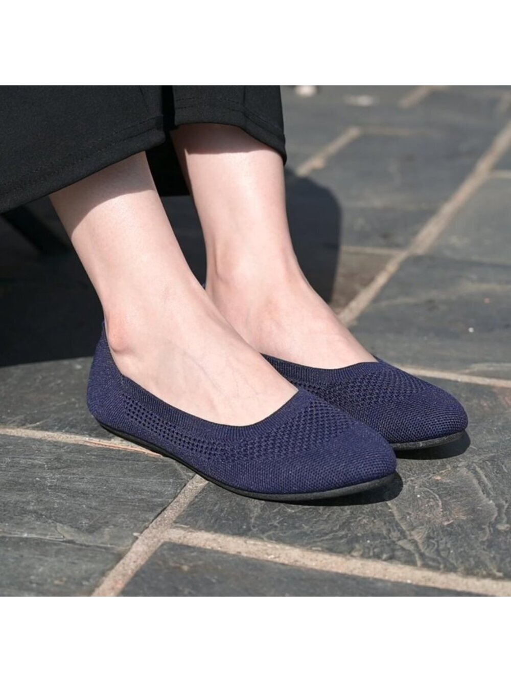 〽️Women's Deep Blue Slip On Ballet Flats Comfortable Round Toe Walking Shoes